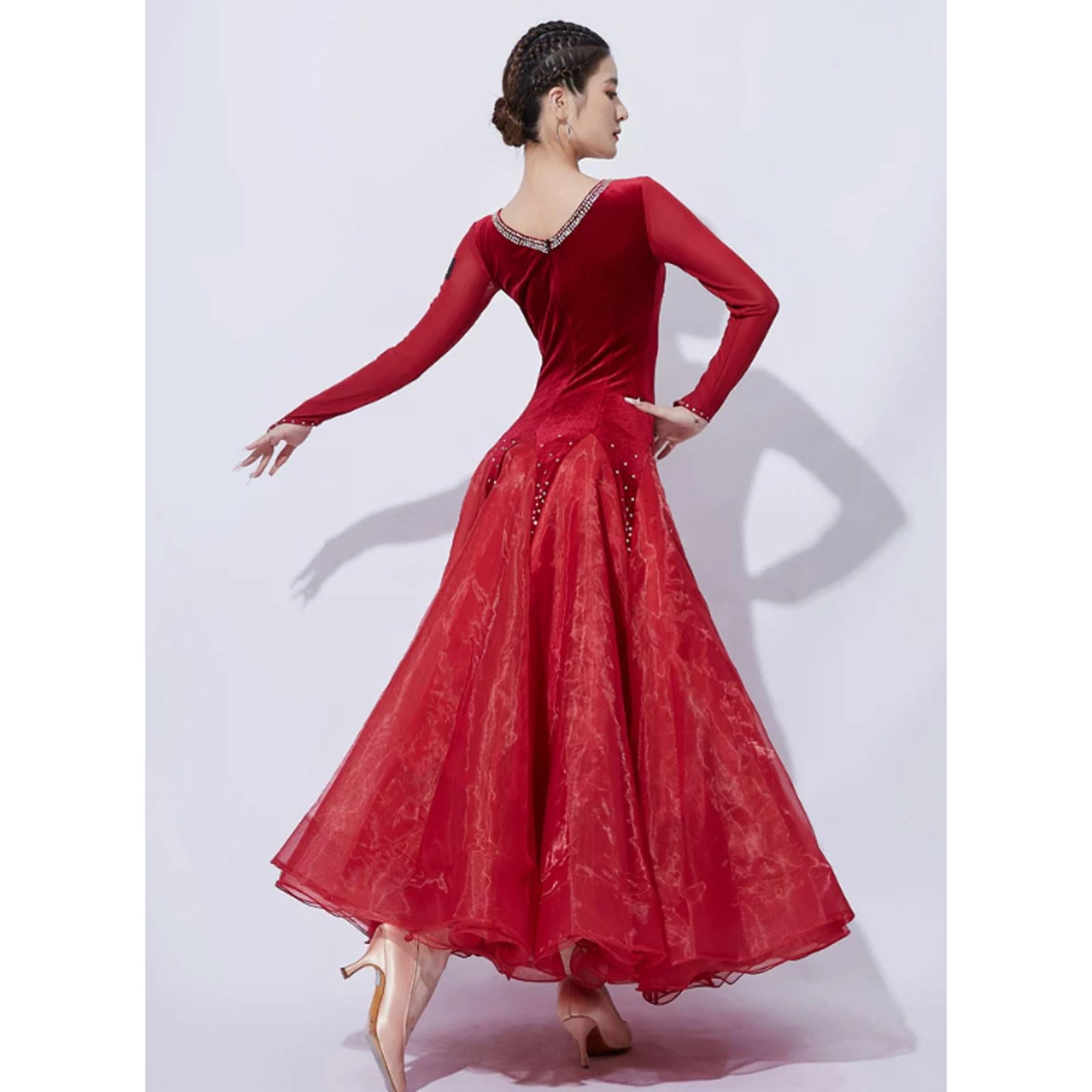 Costumi Valzer Scollo a V Abiti Sala da Ballo Donna Gonna Flamenco Foxtrot