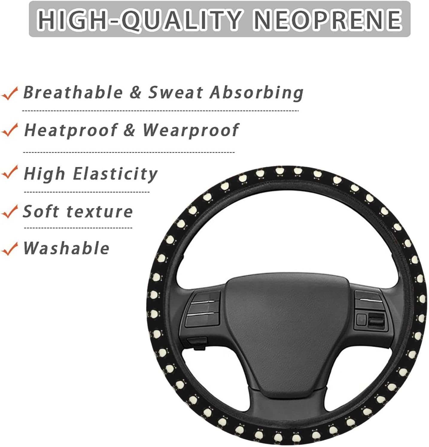 Cute Penguin Black Background Car Steering Wheel Cover Auto Steering Wheel Protector Anti-Slip Elasticity and Breathable Car Accessories Universal 15 Inch for Cars SUV Sedan Vans Trucks