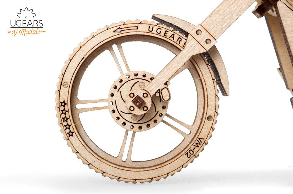UGEARS maqueta Moto para Montar - Motocicleta Puzzle 3D Adultos - Modelo mecánico de Moto uniqo - maquetas Madera - Rompecabezas Madera 3D para Construir - Kits de construcción 3D (Motocicleta VM-02)