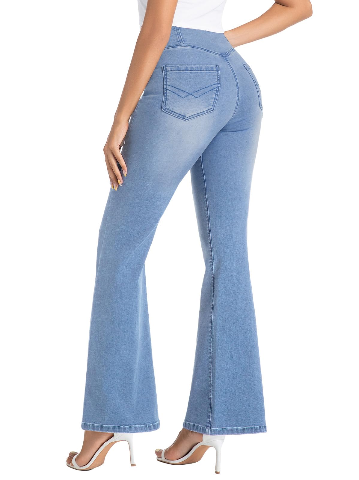 VX VONXURY Vaqueros Elásticos Mujer Acampanados Cintura Alta Lavado Push Up Levanta Glúteos Control Abdominal Pantalon Campana Mujer con 4 Bolsillo