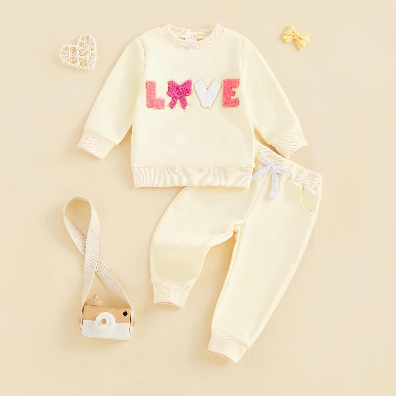 Socutebabe Baby Girl Clothes Newborn Infant Fall Winter Outfits Love Embroidery Long Sleeve Crewneck Sweatshirts Pants 0-24M