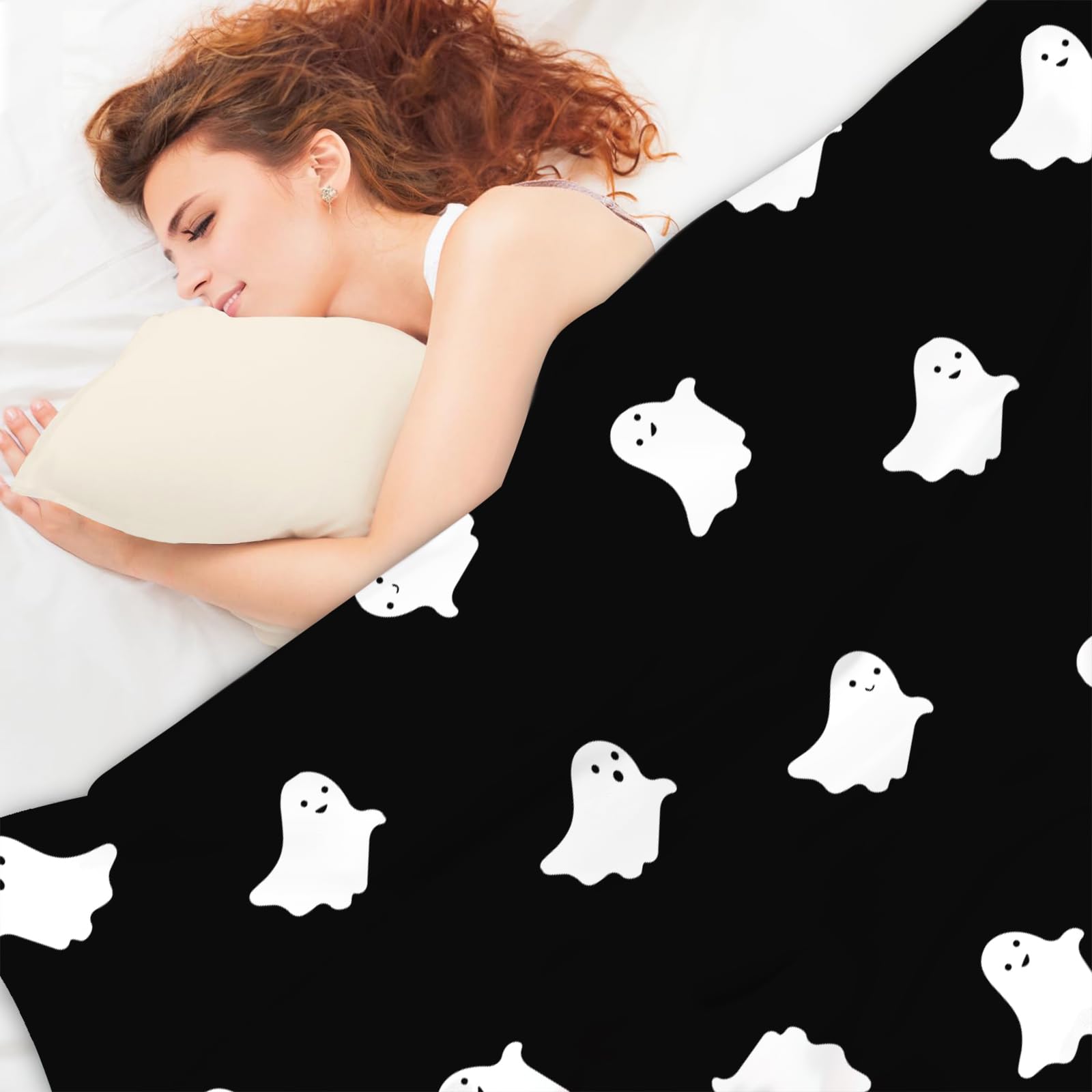 JOOCAR Halloween Ghost Throw Blanket Cute Ghost Blanket for Picnic Camping Travel Lightweight Fuzzy Cozy Throw Blankets for Living Room Sofa Couch 40" x 50"