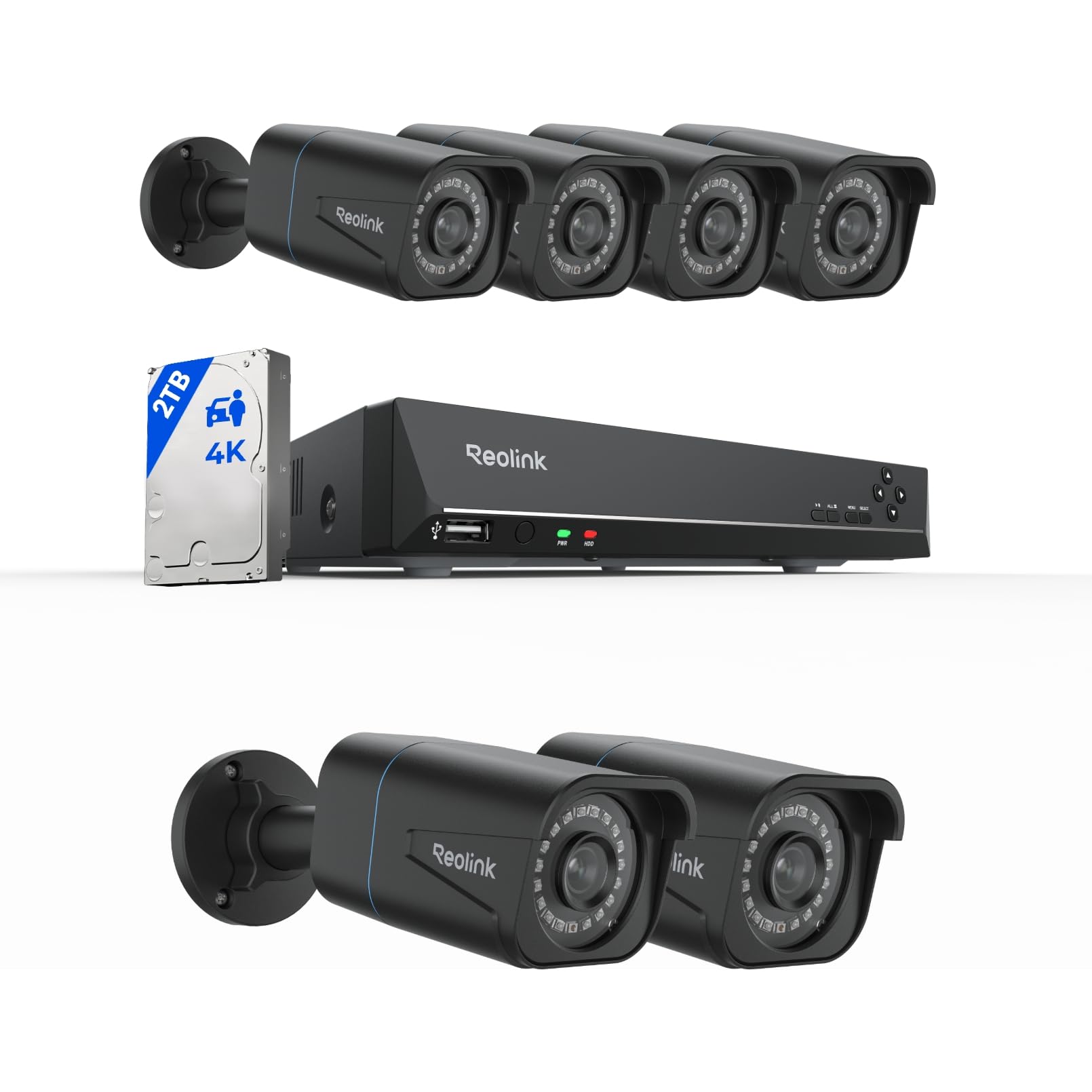 4K PoE Security System Upgrade Bundle: 8CH 2TB NVR with 4x 8MP Outdoor Cameras + 2 Additional 4K IP Cameras for Extended Coverage | Smart Person/Vehicle Detection, Night Vision, 24/7 Recording