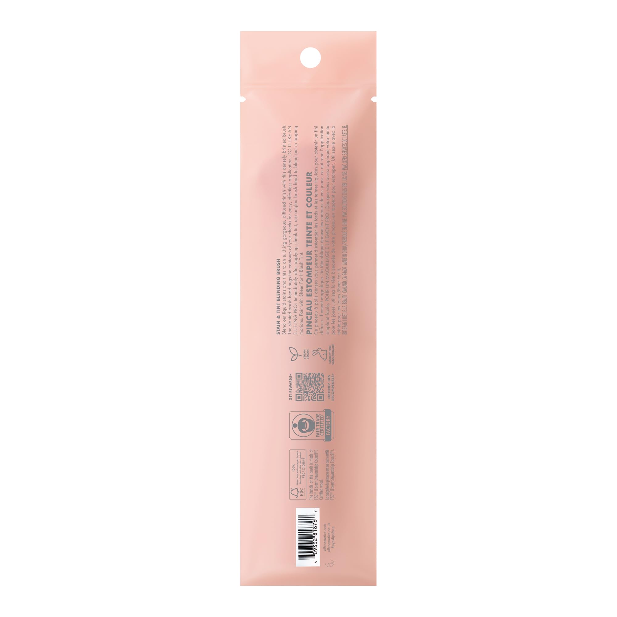 e.l.f. Stain & Tint Blending Brush, pennello per blush liquido per sfumare e creare un finish impeccabile, con setole sintetiche, prodotto vegano e non testato sugli animali