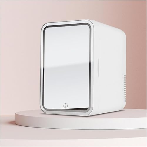Mini nevera para dormitorio, con espejo LED, nevera de escritorio de capacidad de 8 litros para oficina, frío y caliente, refrigerador de doble uso
