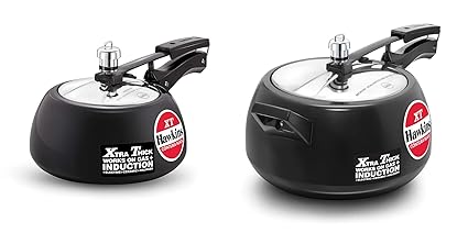 Hawkins Hard Anodised Aluminium Extra Thick Base Contura Induction and Gas Compatible Inner Lid Pressure Cooker Combo Set, Black (2 litre and 5 litre)