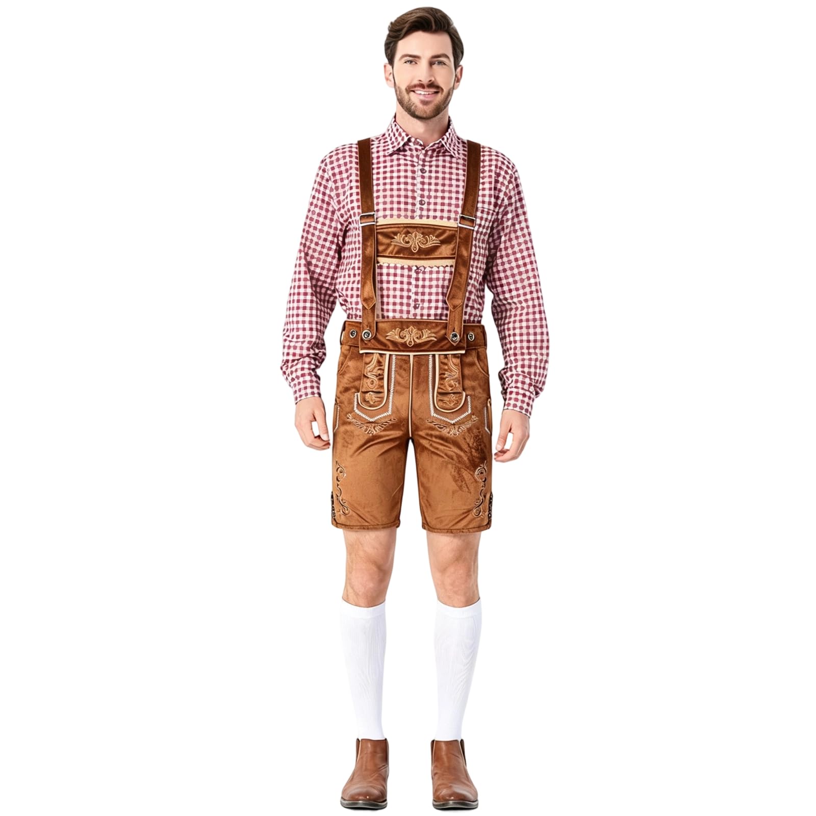 Funny Fancy Dress Men, Classic-fit Oktoberfest Detachable Traditional Embroidered Adjustable Braces Celebrations Bavarian Lederhosen Shirt Shorts with Matching Braces, Oktoberfest Costume, XL