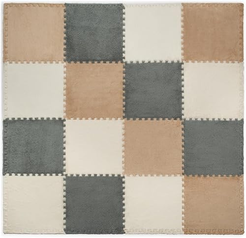 Miniatura 9 de Tapete grande de rompecabezas de 16 piezas, azulejos de alfombra entrelazados de felpa, azulejos de espuma para tapete de bebé para piso, tapete de