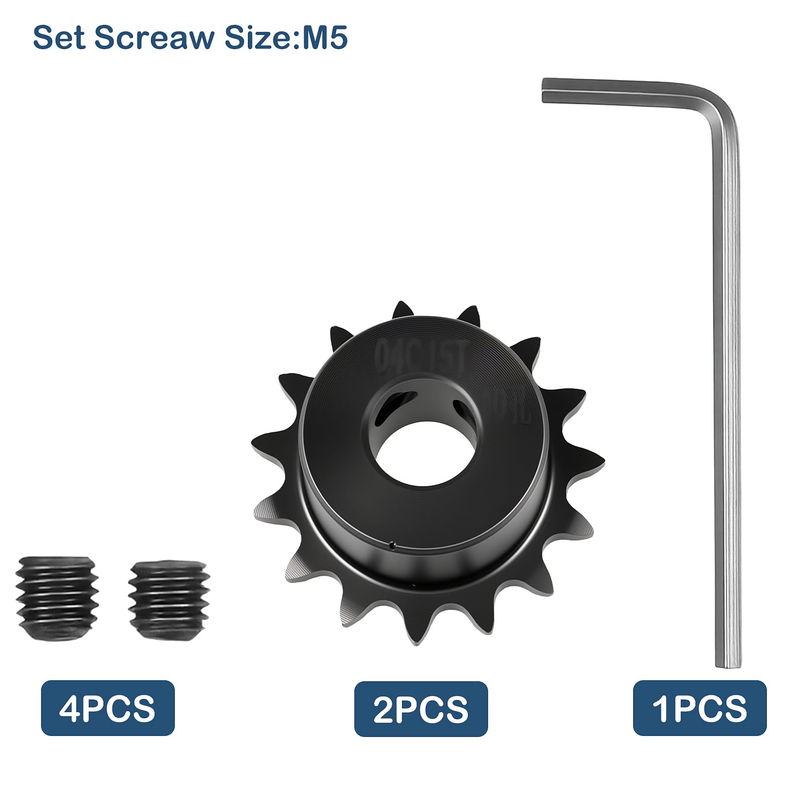 2Pcs 15 Tooth Roller Sprocket B Type, Single Strand 1/4 Inch Pitch, #25 Chain, 10mm Bore Black Oxide C45 Carbon Steel with Set Screws for ISO 04C — Amazon image 3
