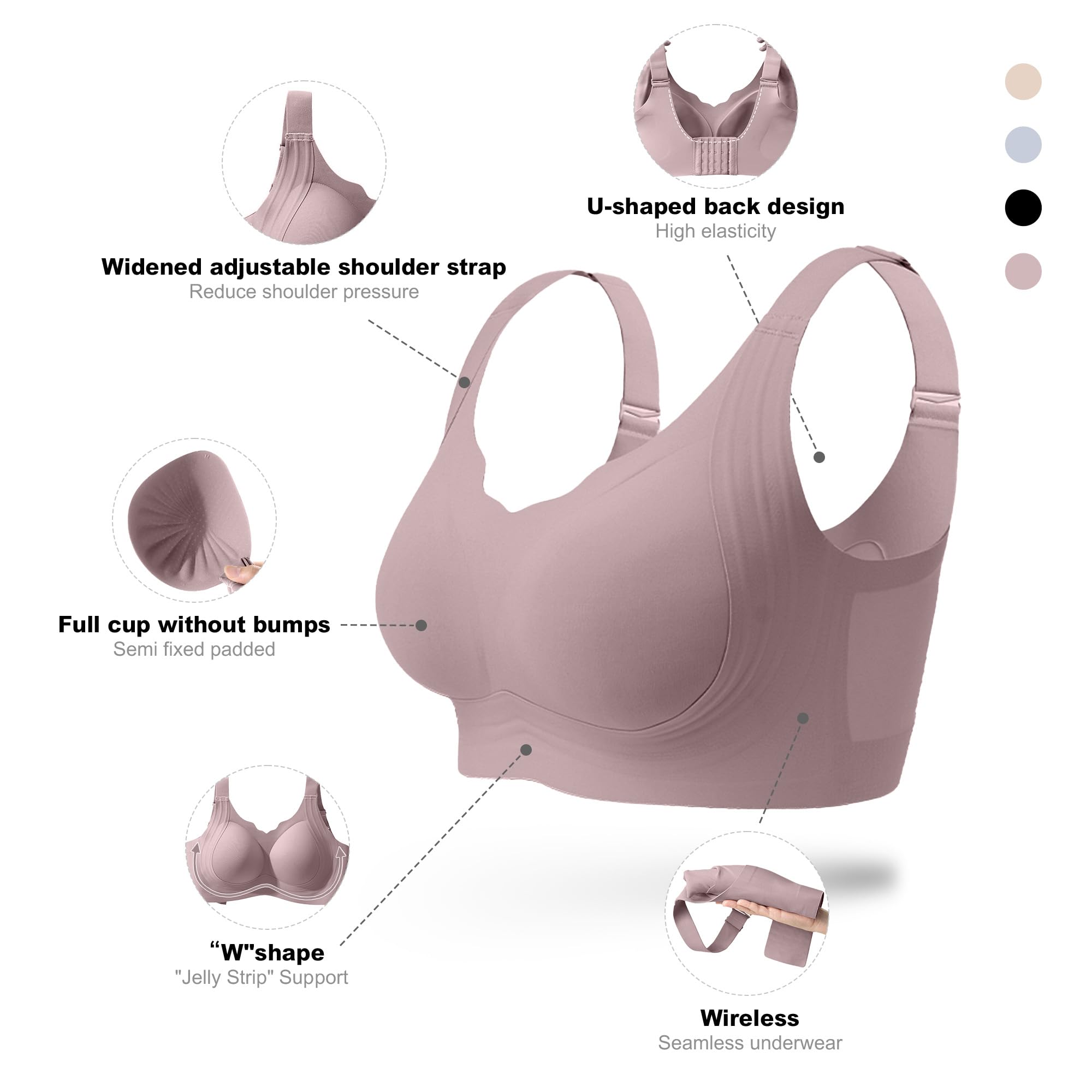 Fittingirls Reggiseno Senza Ferretto Bordo Smerlato, Senza Cuciture Copertura Totale Supporto Coppe Imbottite - Adatto a Ogni Scenario