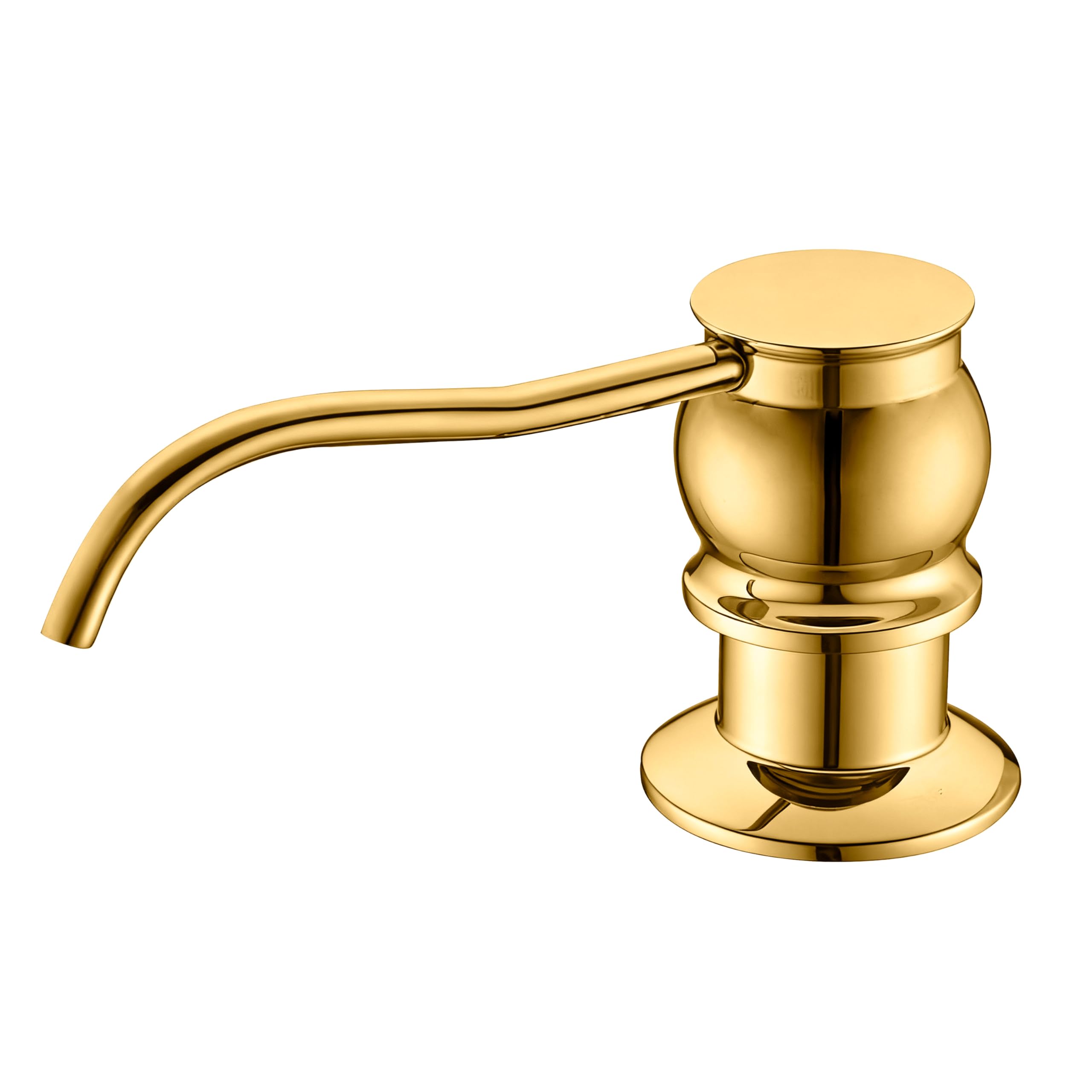 Built in Deck Mount Liquid Lotion Kitchen Countertop Metal Soap Dispenser, Gold Brass Dispenser Pump with 500ml (17oz) High Capacity Bottle