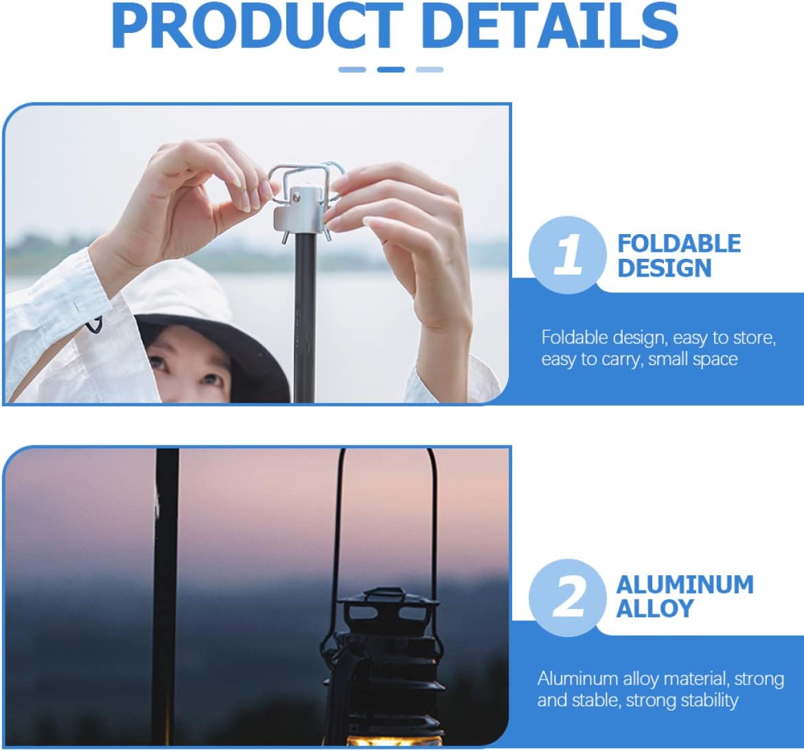 Outdoor Folding Lamp Rack for Camping Adjustable Lightweight Lantern Stand 2 Hooks Portable Light Bracket for Outdoor Use for Campers and Hiking