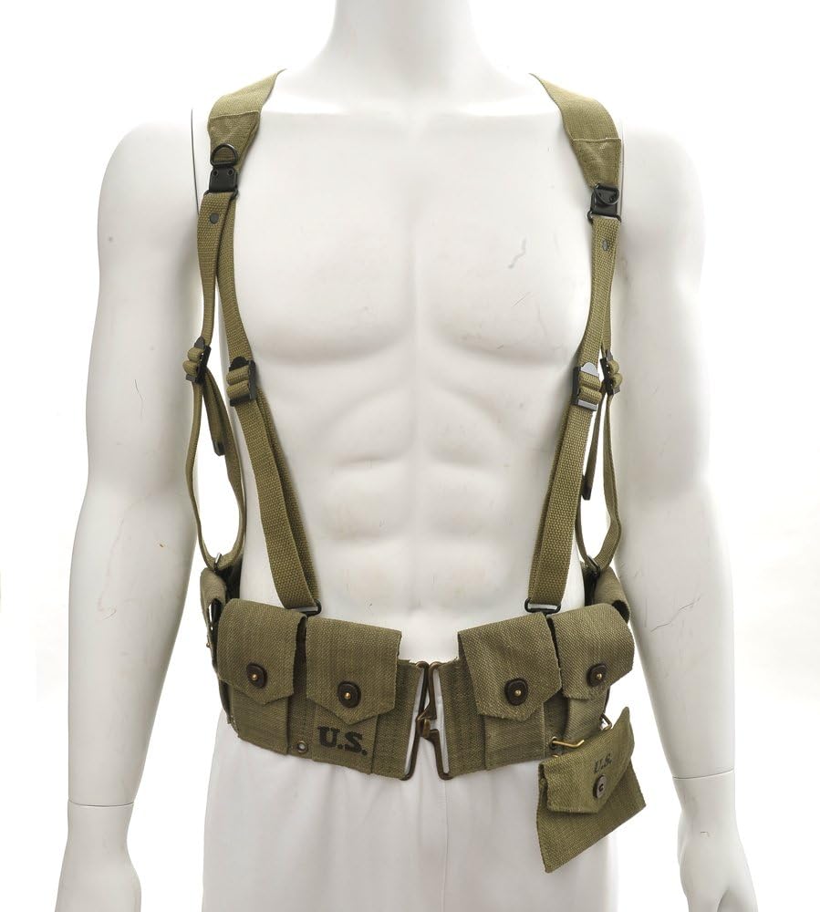 World War Supply US WW2 M1923 Cartridge Belt with Suspenders & First Aid Kit LT. OD 1943