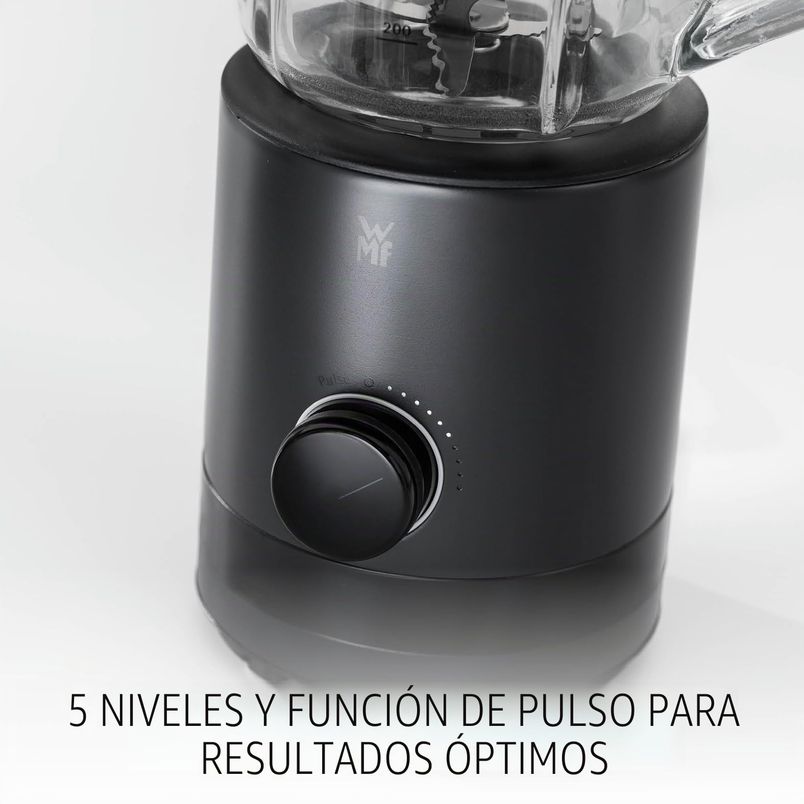 WMF Kitchenminis - Batidora vaso 0,8 l de 400 vatios, batidora de acero inoxidable Cromargan, licuadora pequeña con jarra de vidrio, 5 velocidades, función de pulso, perfecta para 1-2 porciones