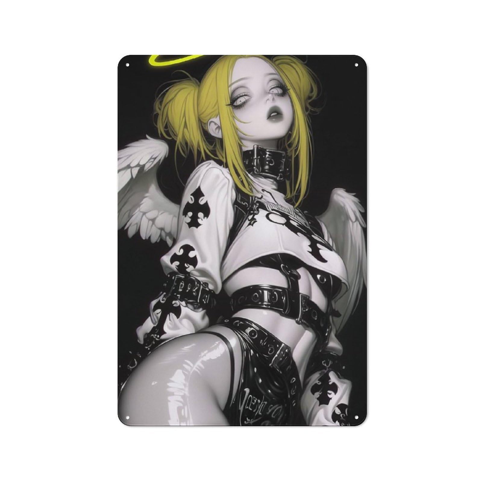 Junmoney Sexy Anime Dark Angel Pin-Up Retro Retro Metal Sign 30X20cm Featuring Old Style Wall Plaque For Lounge, Study, Pub Or Wall Gallery