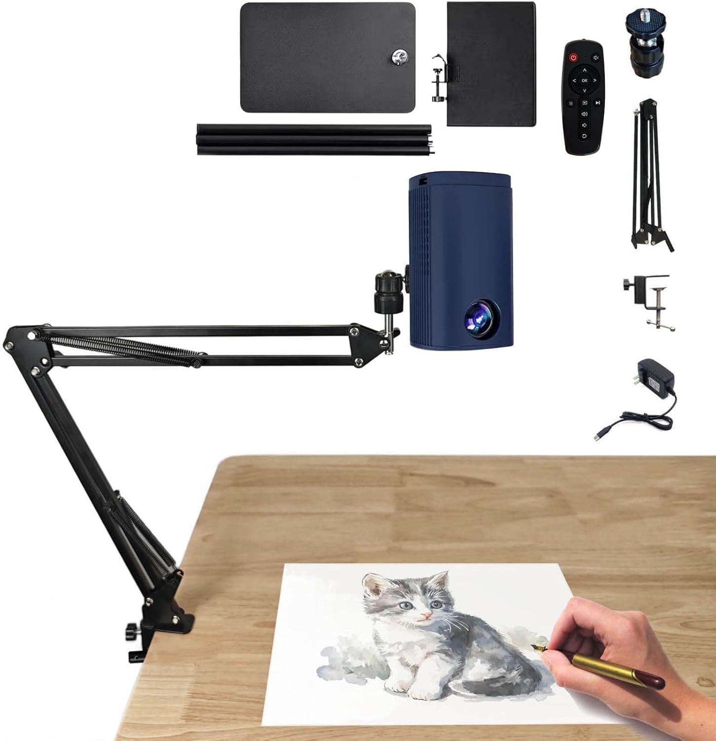 Art Projection Lamp, Portable Drawing Projector Drawing Sketching Tool, Waterproof Tracing Board Sketching, Tracing Board DIY Sketch Painting Table Desk Tools, Projection Plotter (UK Rule) (Blue 1)
