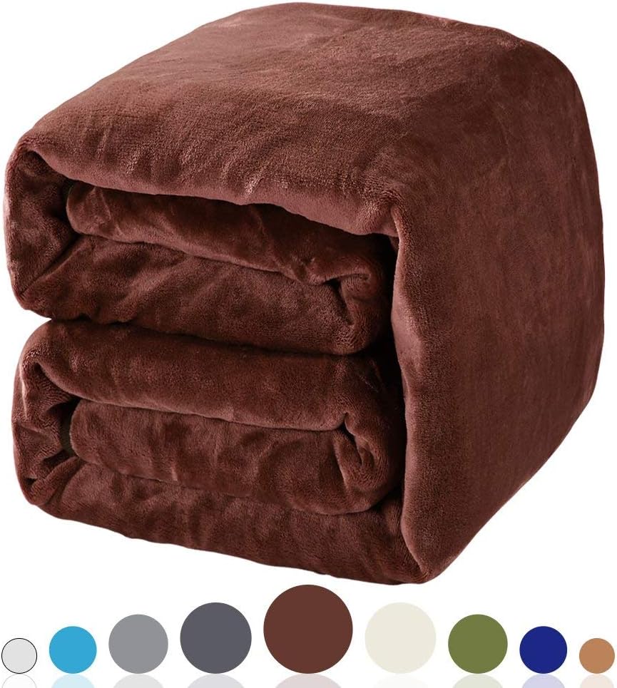 Balichun Soft Fleece Queen Blanket Winter Warm Brushed Flannel Blankets All Season Lightweight Thermal Throw for Bed, Sofa or Couch Brown 90"x90"