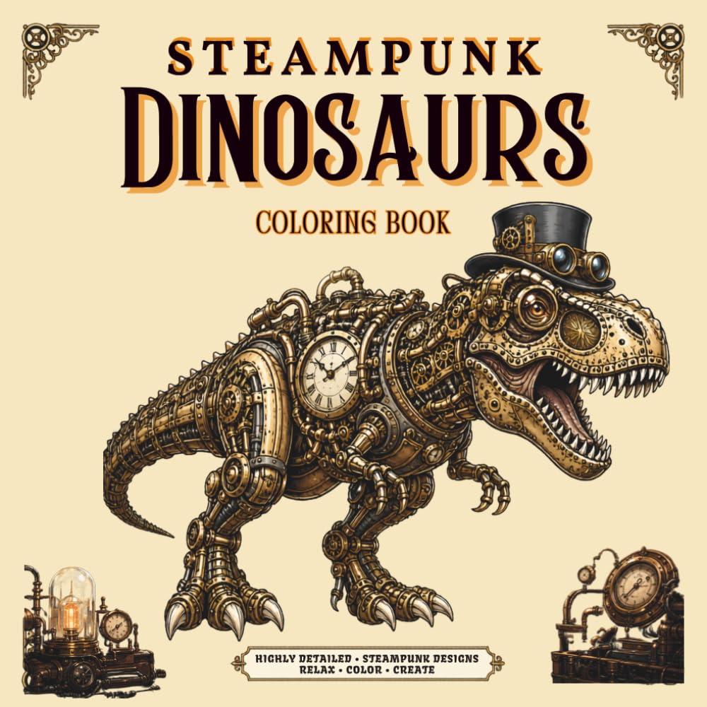 Steampunk Mechanical Dinosaurs Coloring Book: An Intricate Journey of Clockwork Creatures for Adults: 60 Unique Designs for Stress Relief and Creative Escape