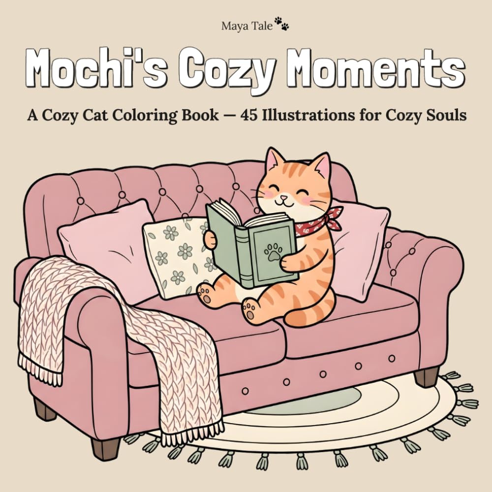 Mochi's Cozy Moments: A Cozy Cat Coloring Book — 45 Illustrations for Cozy Souls