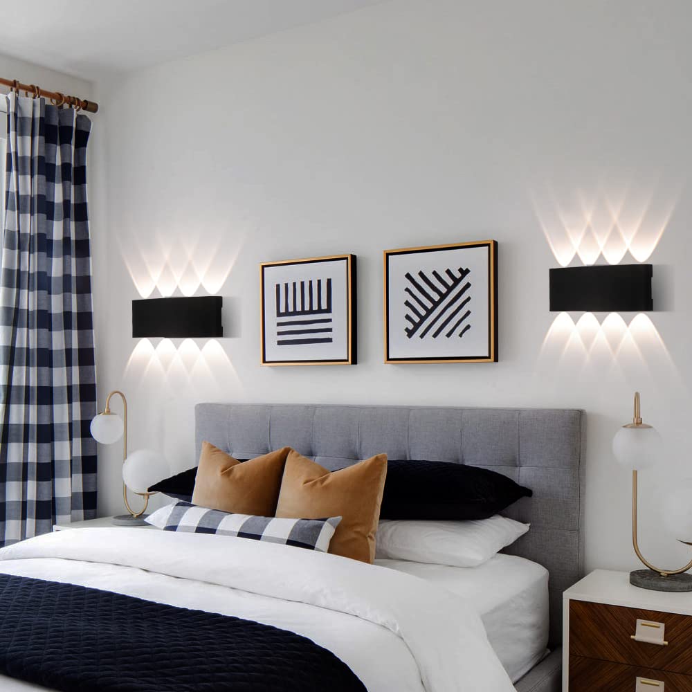 2 Pack Lampada da Parete Esterno/Interno LED Applique da Esterni 16W 1600LM Up Down Lampada da Parete IP65 Impermeabile Moderno Lampade Muro Alluminio Bagliore su e giù (Nero 4500K luce naturale)