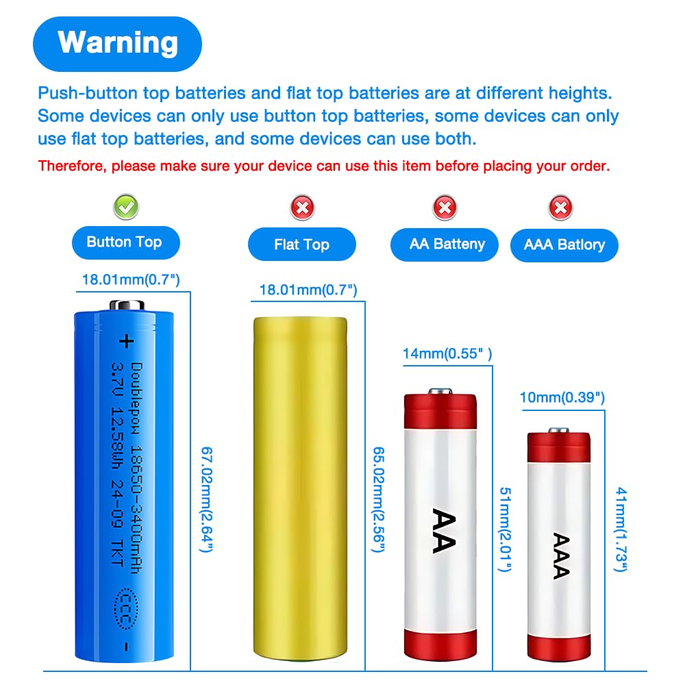 Akku 3.7V Li-Ion, NAVESO 2 Stück 3400mah 3.7 Volt Li-ion Akku Wiederaufladbarer, RC Button Top Akku Batterie mit Aufbewahrungsbox für Mikrofone Taschenlampen Kleinen Lüfter Türklingel