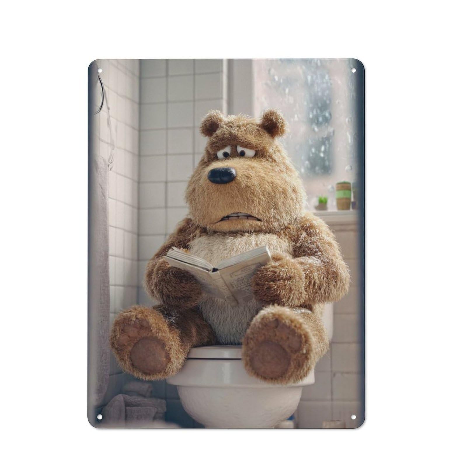 Junmoney Style-19 Industrial Bear Reading On A Toilet Retro Metal Sign 40X30cm, Shed Wall Plaque For Garage, Workshop, Shed Or Utility Room