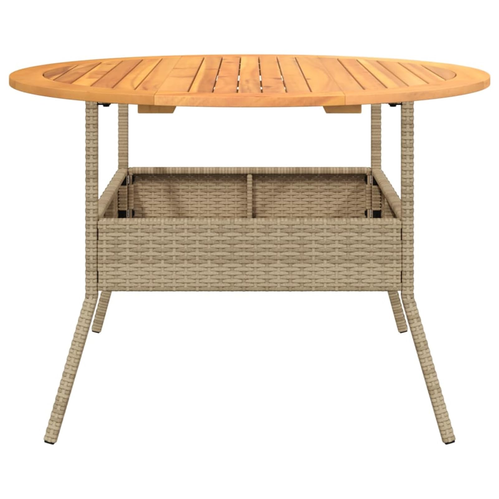 Stół ogrodowy, okrągły, Ø 110 cm, akacja i rattan | Odporny na warunki atmosferyczne rattan PE, stabilna rama stalowa, łatwa w pielęgnacji płyta drewniana, idealna na taras