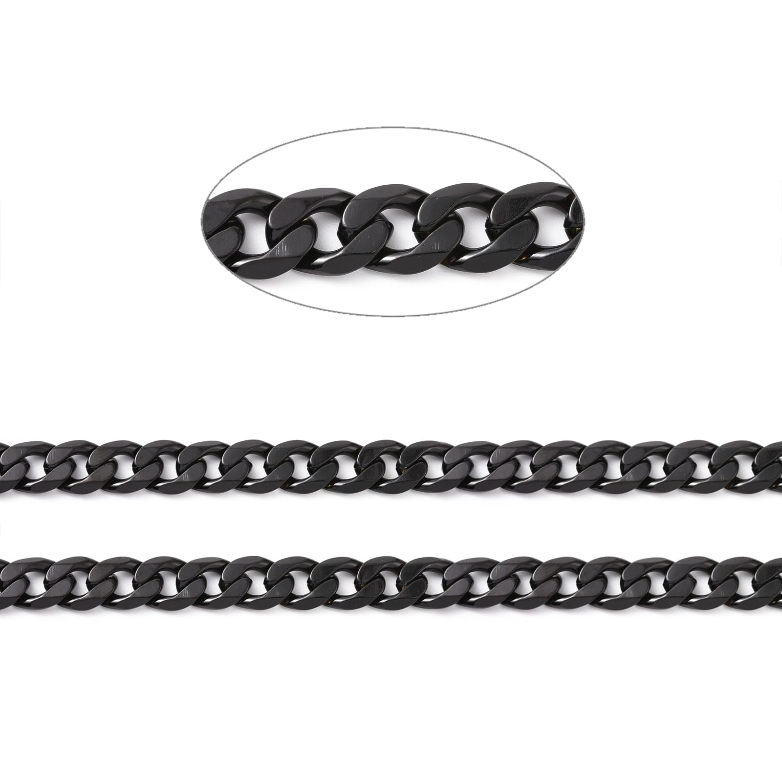 Airssory Rouleau de chaînes cubaines non soudées en acier inoxydable 304 pour la fabrication de bracelets, colliers, bijoux - 5 m - Noir