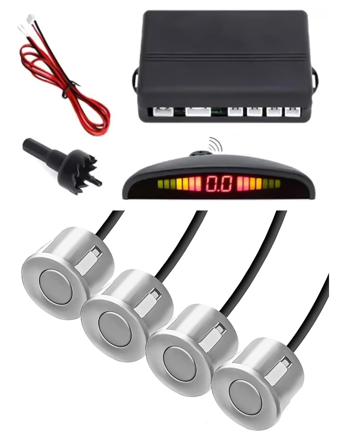 Dhanvine Car Silver Reverse Parking Sensor with LED Display Buzzer and Control Box Radar Beep Sound Alert System Auto Object Detector Compatible with Maruti Suzuki Alto K10-image-16