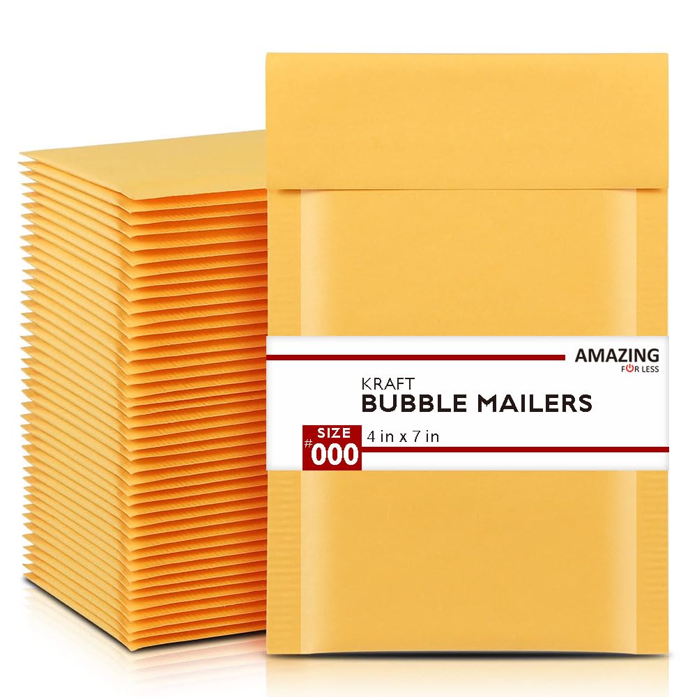 Amazing for less (500pc) 4x8 Kraft Padded Bubble Mailer Self Seal Cushioned Durable Shipping Envelopes Bubble Mailers Size #000 Small Packing Envelope for Small Business (4x8-500pcs)