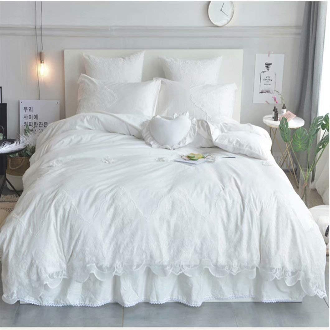 寝具カバー 4点セット ダブル 綿 枕カバー ベット用セット 姫系 プリンセス おしゃれ ホワイト 白 かわいい 掛け布団カバー 布団カバー ベッドスカート コットン 刺繍 四季節通用 淑女風 フリル 爽やか 清潔感 2カラー 固定ヒモ付き 洗濯可 Himeno Preschoolguru Com