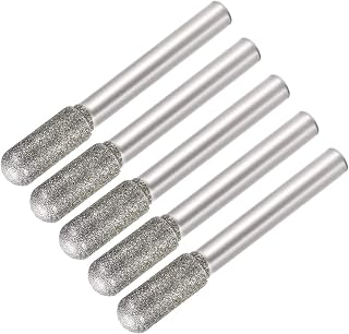 uxcell Diamond Burrs Bits Grinding Drill Carving Rotary Tool for Glass Stone Ceramic 120 Grit 1/4" Shank 8mm Cylinder Ball Nose 5 Pcs