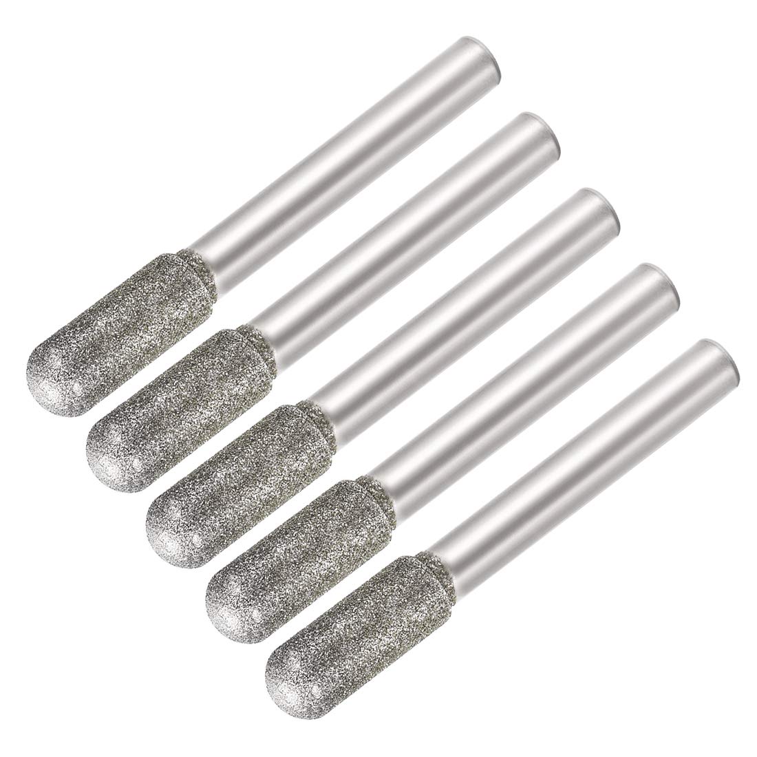 uxcell Diamond Burrs Bits Grinding Drill Carving Rotary Tool for Glass Stone Ceramic 120 Grit 1/4" Shank 8mm Cylinder Ball Nose 5 Pcs