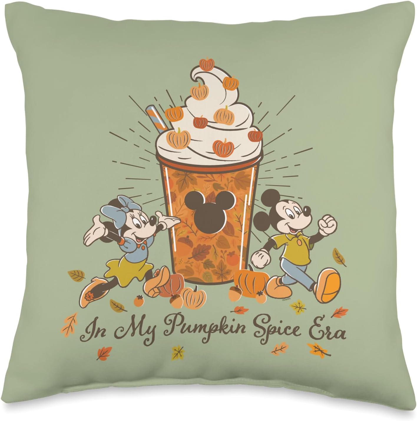 Disney Mickey & Minnie in My Pumpkin Spice Era Fall Coffee Throw Pillow