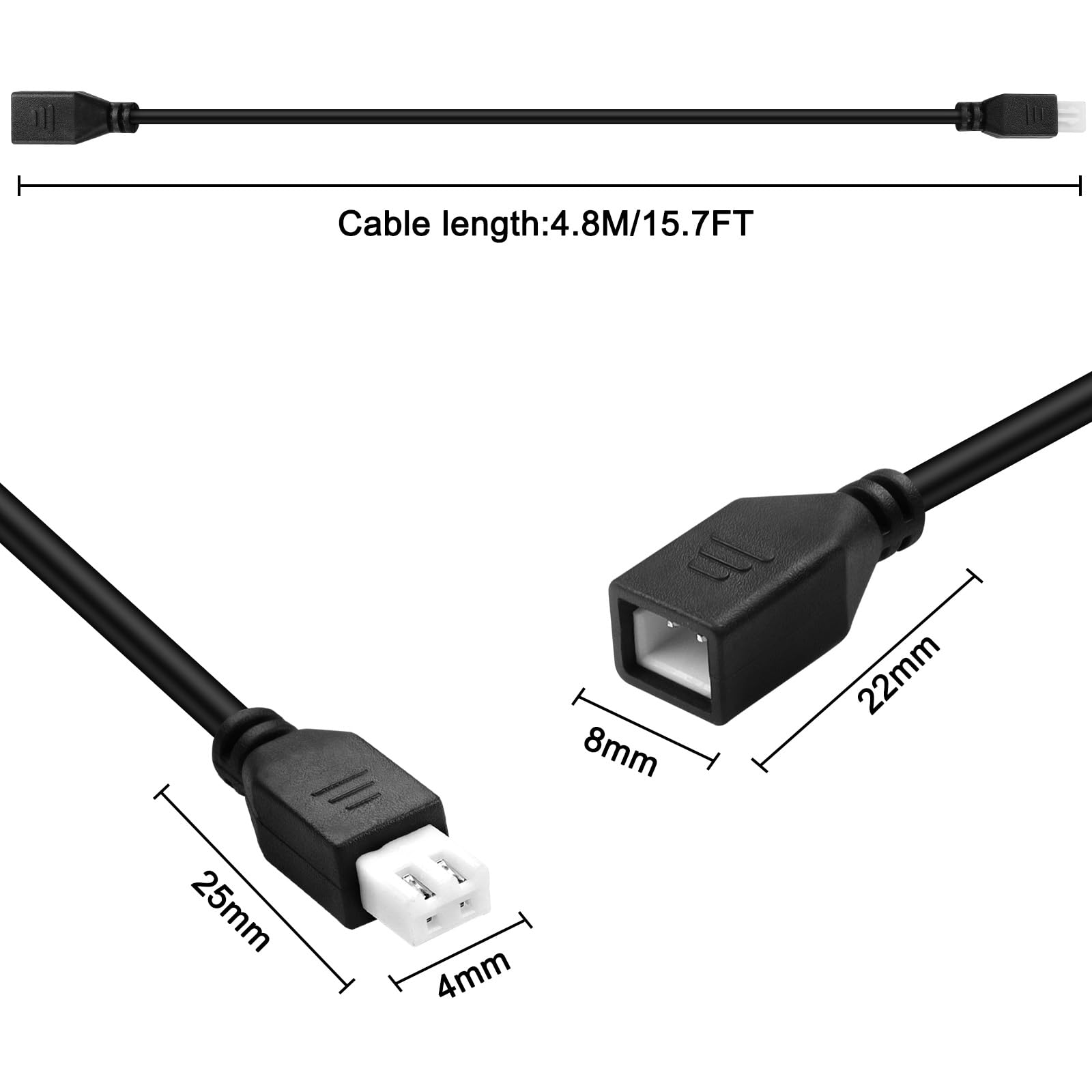 EMagTech Cavo Di Prolunga Per Sensori Di Parcheggio - 4,5 Metri, 2 Pin, Nero - Kit Di Ricambio Per Auto, Prolunga Per Radar Di Retromarcia