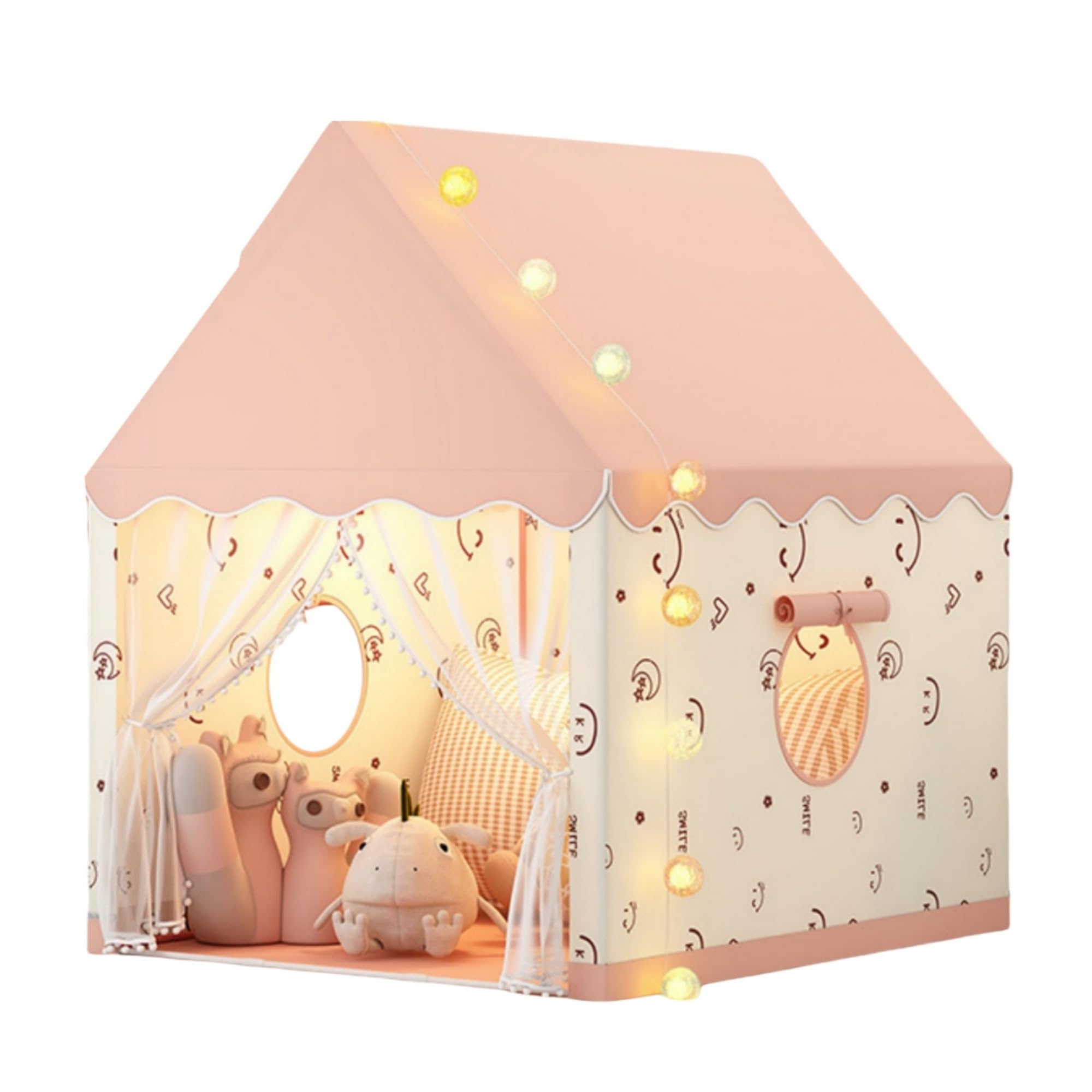 Benebomo Play Tent, Indoor Playhouse, Tent with Smiley Pattern,Princess Castle, Foldable Tent,Pink