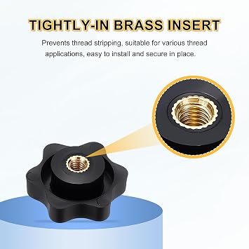 sourcing map Star Clamping Nuts M4 Female Thread 25mm Black 5 Pcs
