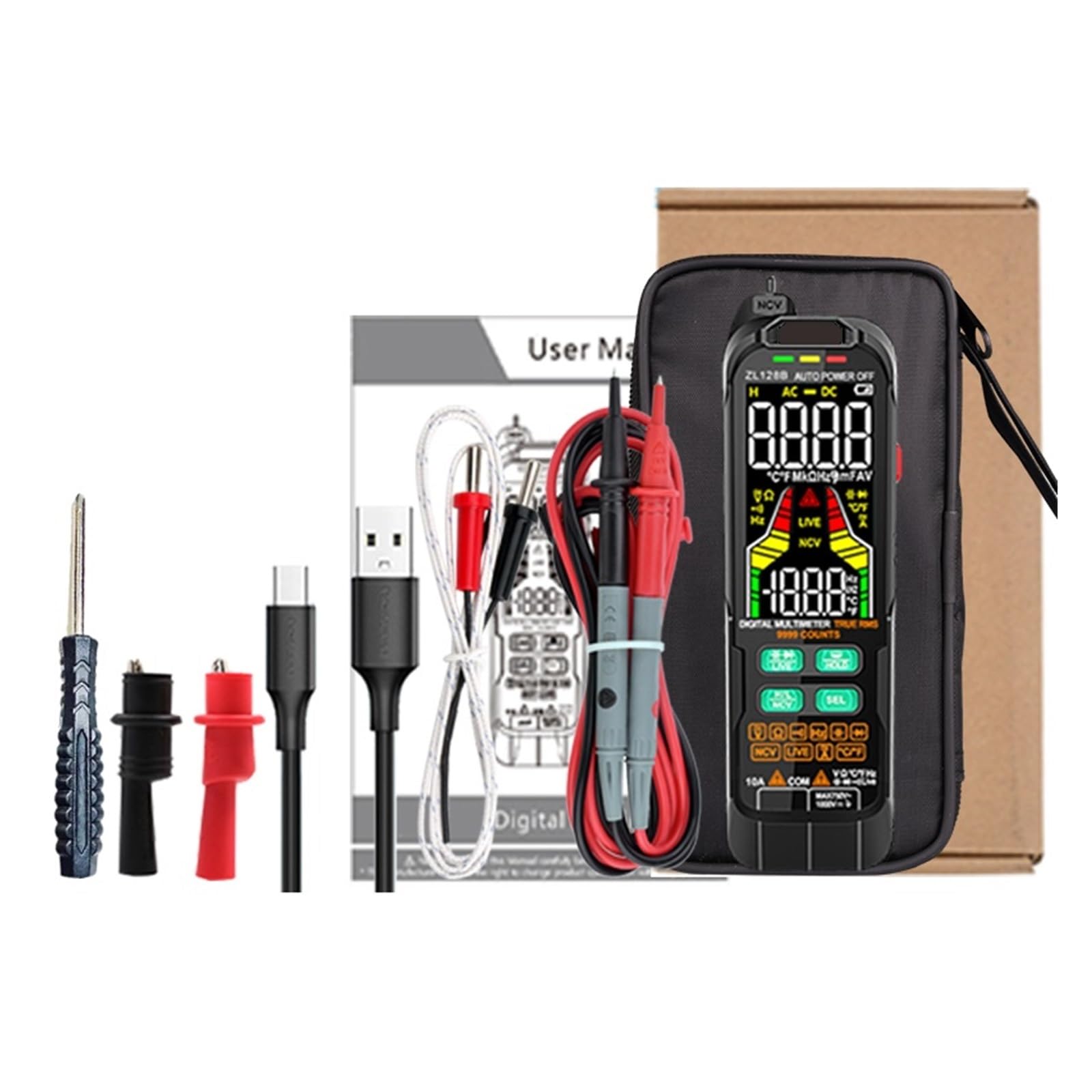 Inteligentny Multimetr Cyfrowy Mini Automotive Profesjonalny Tester True RMS NCV AC DC Tester Napięcia Przenośny Miernik Elektryczny Dokładny Pomiar(128B PRO)