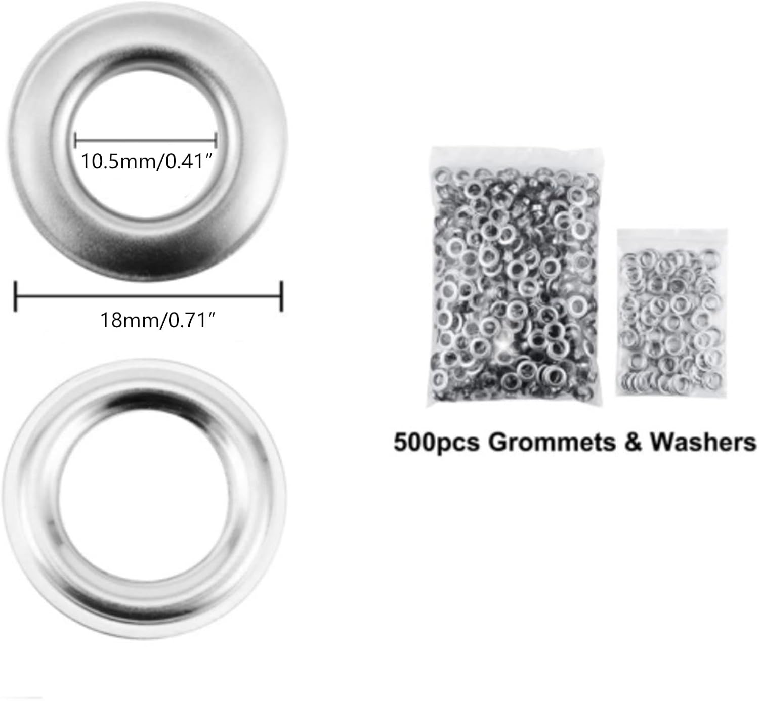 Grommets 10.5mm Hole Metal Eyelets Grommet Eyelet Repair Replacement with Washers for Leathers Sewing Project - Silver White