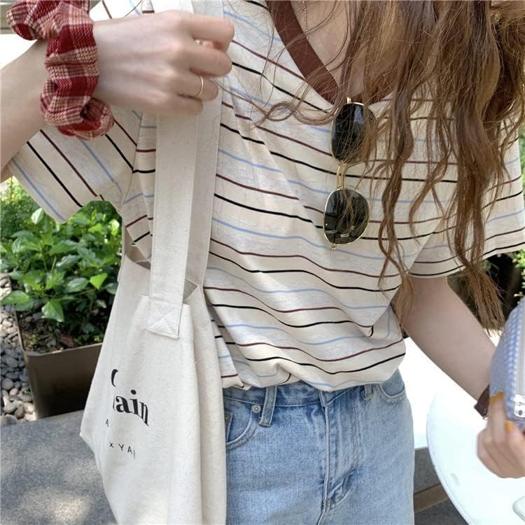 Miniatura 3 de Camiseta de manga corta a rayas para mujer, camiseta de cuello redondo Fairycore, sudadera de gran tamaño Harajuku, ropa de calle Alt