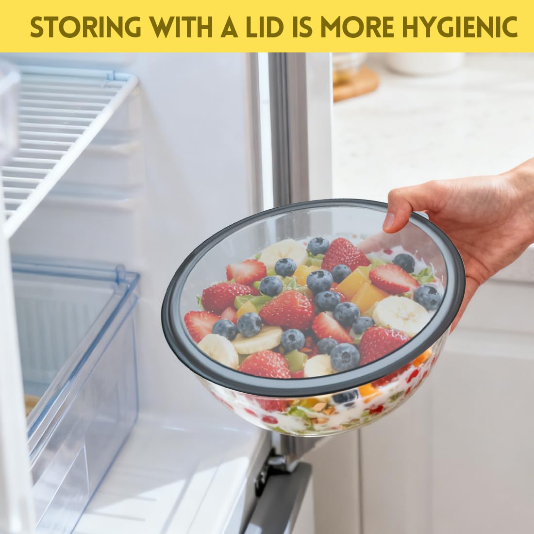 Szklana miska do mieszania, szklana miska z pokrywką, okrągła, zestaw 3 sztuk (1050 ml, 2700 ml, 4400 ml), nie zawiera BPA, do kuchni, żywności, gotowania, pieczenia