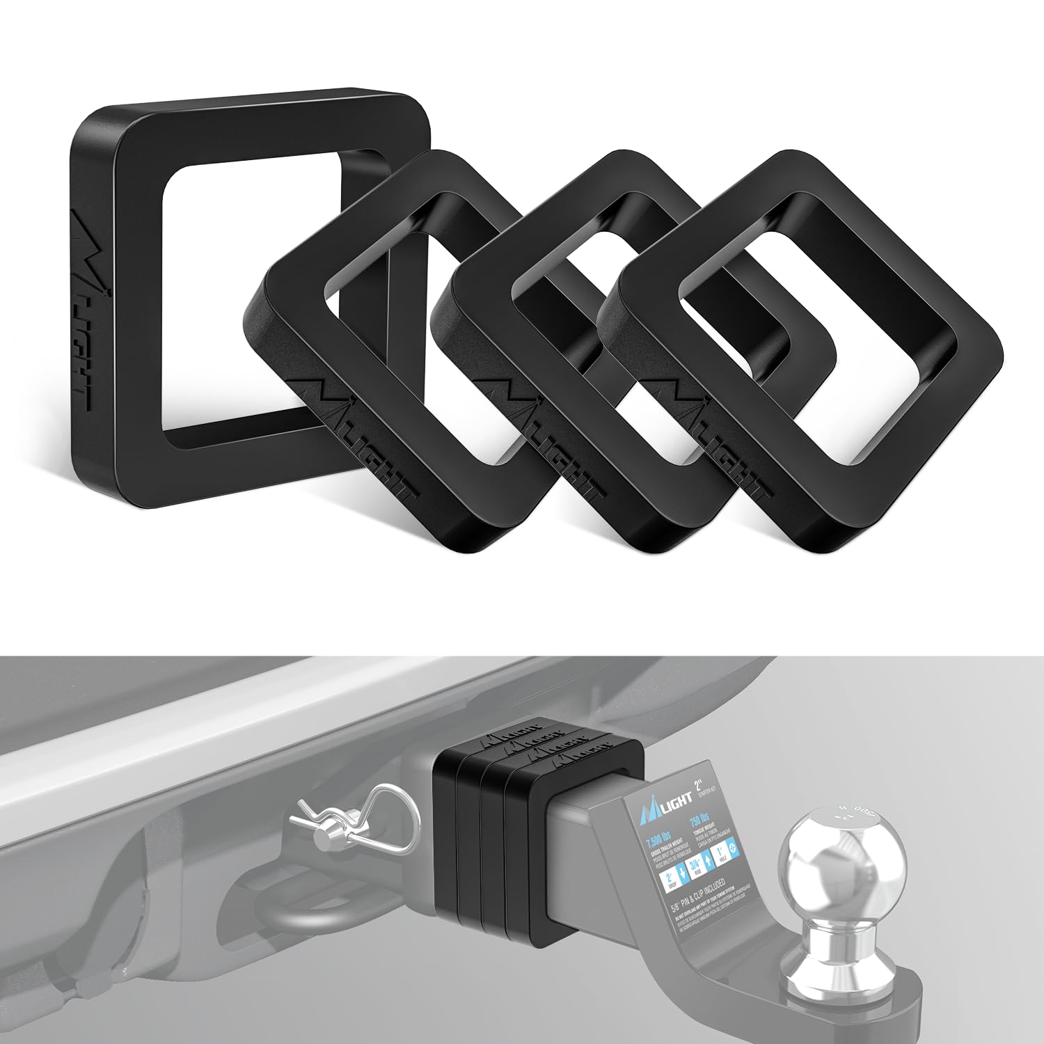Nilight 4 Pack Multiple Size 2" Trailer Hitch Receiver Silencer Pad | Reduce Rattle and Noise Between Receivers and Tow Hitches Fits for 2" Trailer Hitch Receiver