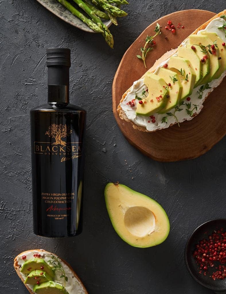 BLACKSEA Premium Olivenöl Extra Nativ Gefiltert 500 ml – 100 % Arbequina – Kaltgepresst – Polyphenolreich – Säure <0,2 % – Mild & Fruchtig – Erste Ernte – Für Feinschmecker & Gourmetküche