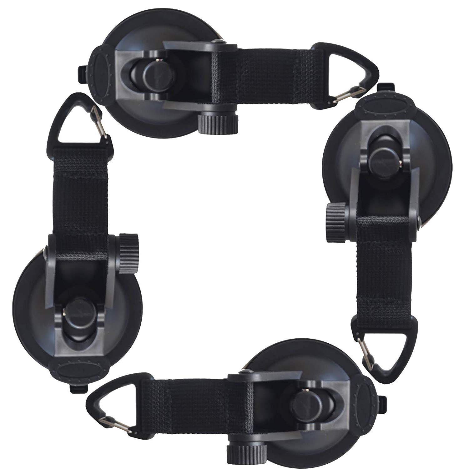 4 Pack, Heavy Duty Vacuum Suction Cup Hooks Anchor with Straps ecuring, Strong Suction Cup Tie Downs, Camping Tarp Accessory as Car Side Awning,for Kitchen,Bathroom,Restroom,Jet Ski, Kayaks SUP