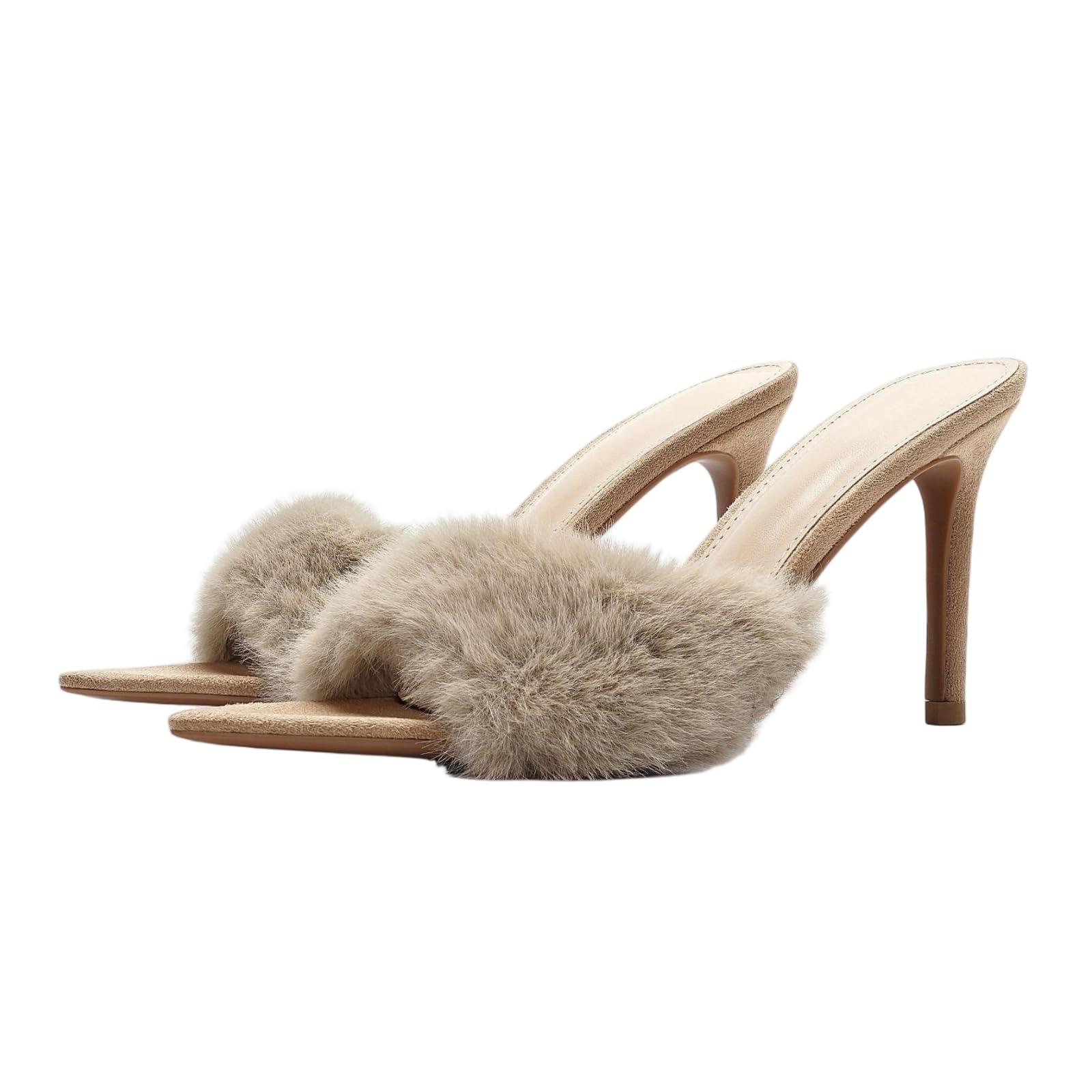 JJDFW - Pantuflas puntiagudas para mujer, con correa peluda, tacón de gatito, zapatos de vestir para otoño e invierno, oficina, viajes, tacones de aguja