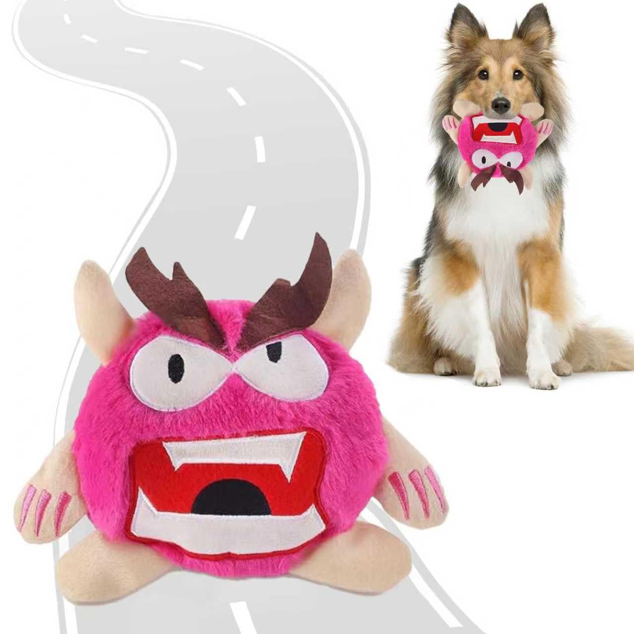 Jouets interactifs pour chien pour l'ennui - Balle en peluche interactive en forme de monstre - Jouet couineur pour chien - Jouet électronique d'exercice pour chiot - Rose