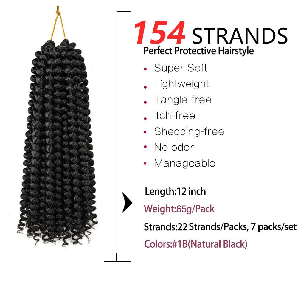 Passion Twist Hair, 7 Packs 12 Pouces Crochet Braids Meches Pour Tresses Africaine Water Wave Pour YDDM Hair Extension 1B#