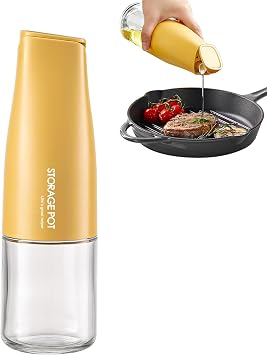 YARRAMATE Auto Flip Olive Oil Bottle for Kitchen 500 ml Oil Dispenser Glass Oil Vinegar and Oil Bottle with Spout Oil Container Soy Sauce Dispenser Yellow Labels