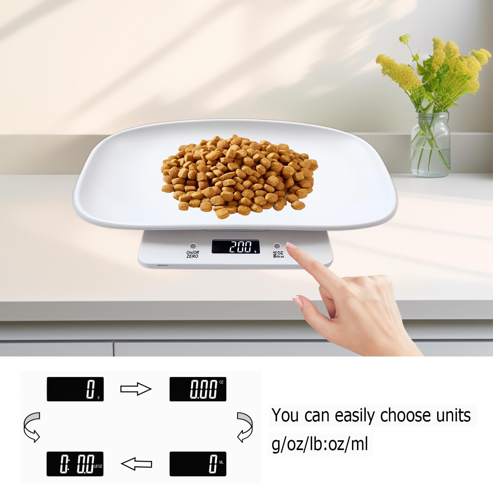 Báscula digital para mascotas, escala de 15 kg (± 1 gramo), báscula para animales pequeños, mini báscula con pantalla LCD, báscula digital para bebés, báscula electrónica de cocina, para gatitos,