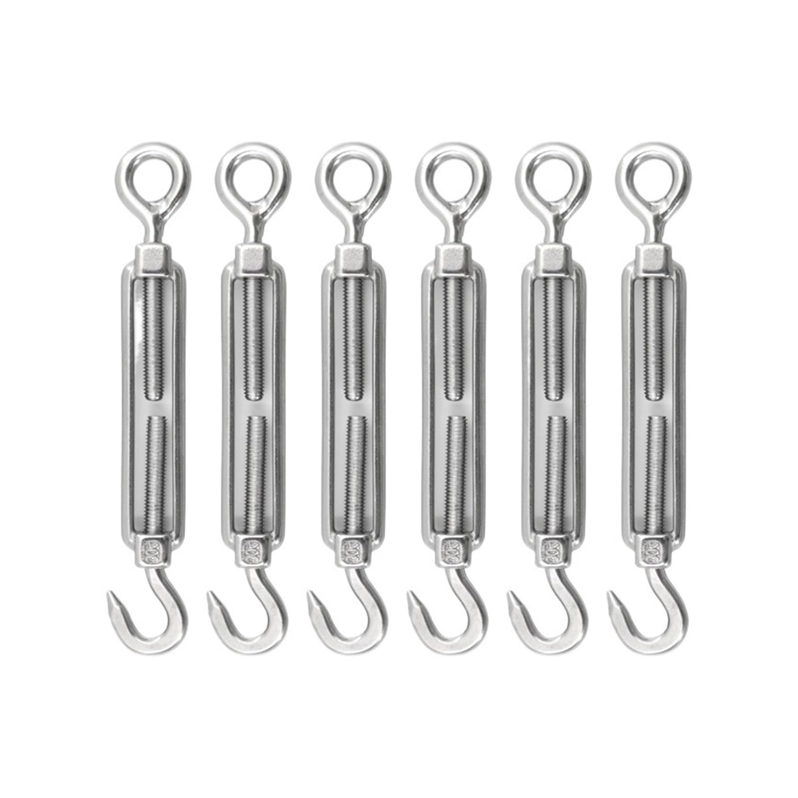Tenditori in Acciaio Inox, Gancio in Acciaio Inossidabile Argentato 304; tenditore a Occhiello M4/M5/M6(M6,6pcs)